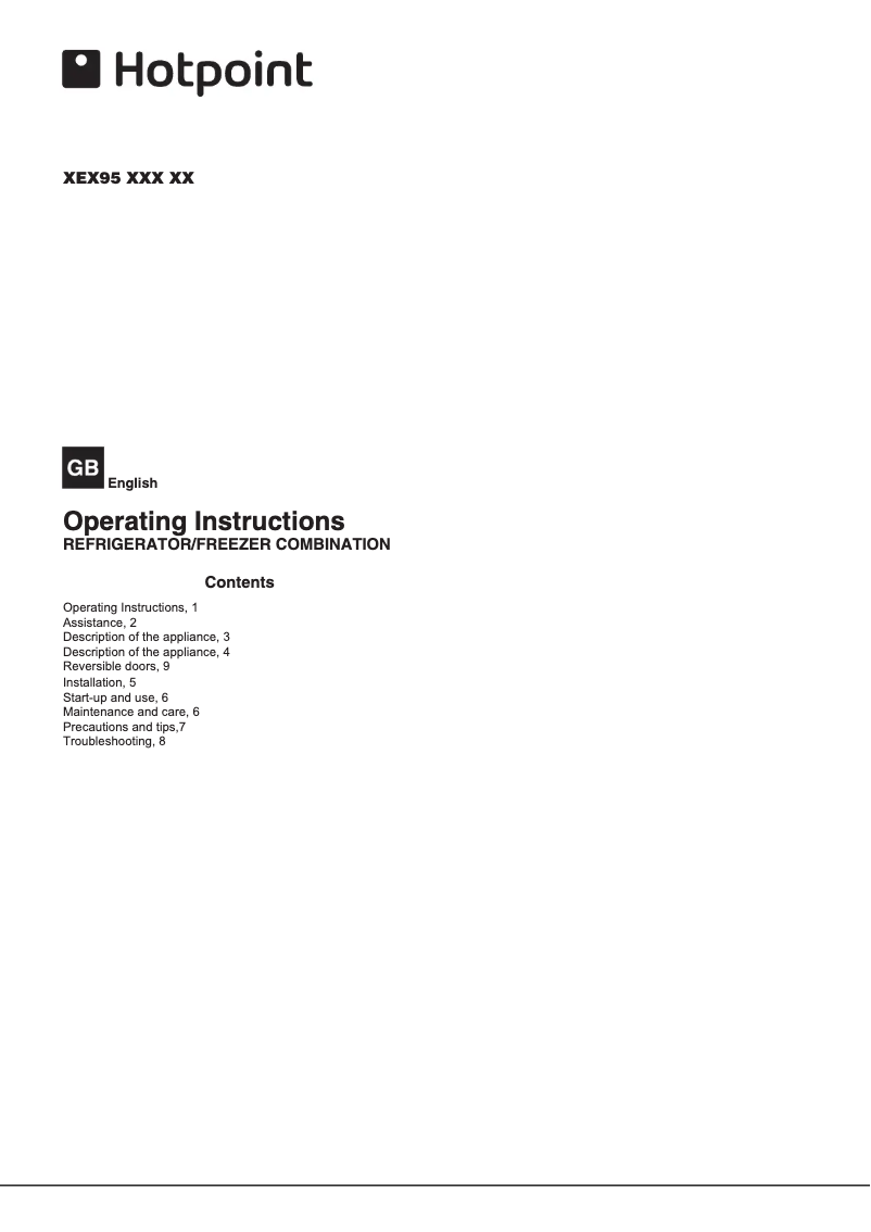 Page 1 de la notice Manuel utilisateur Hotpoint XEX95 T1I WZ