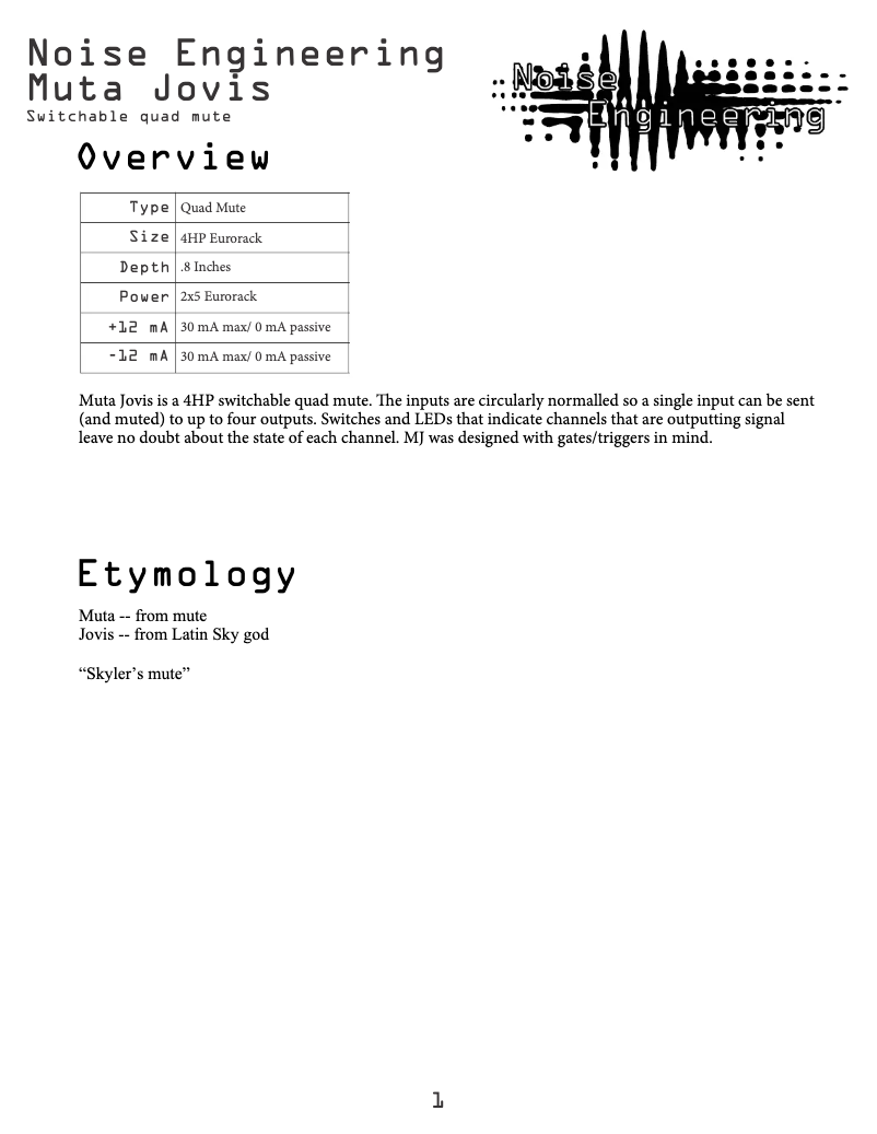 Page n°1 - Manuel utilisateur Noise Engineering Muta Jovis