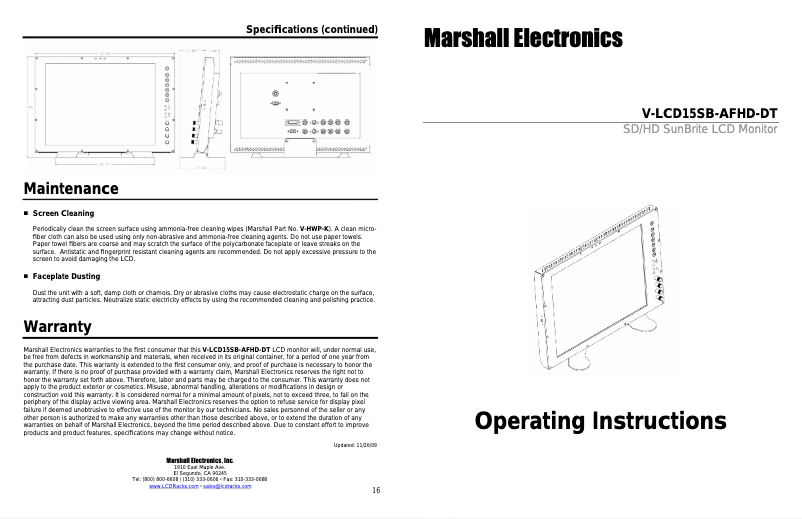 Page n°1 - Manuel utilisateur Marshall V-LCD15SB-AFHD-DT