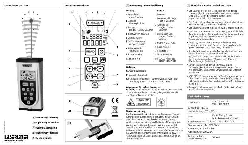 Page 1 de la notice Manuel utilisateur Laserliner MeterMaster Pro Laser