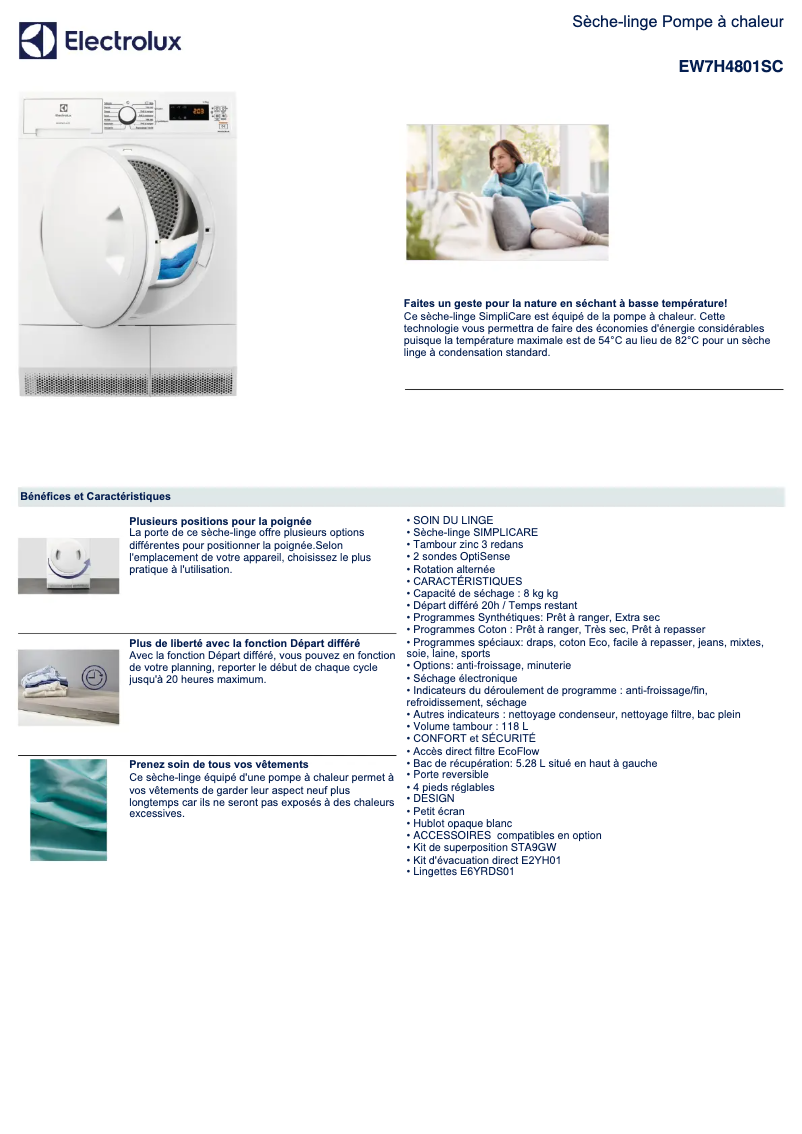 Page n°1 - Fiche technique Electrolux EW7H4801SC
