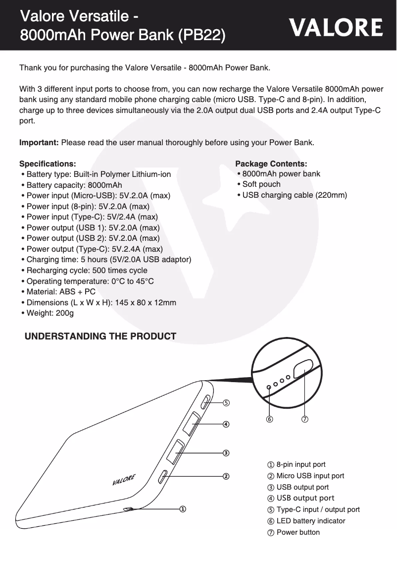 Page 1 de la notice Manuel utilisateur Valore PB22