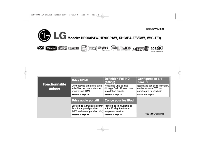Página 1 del manual Manual de usuario LG HE903PAW