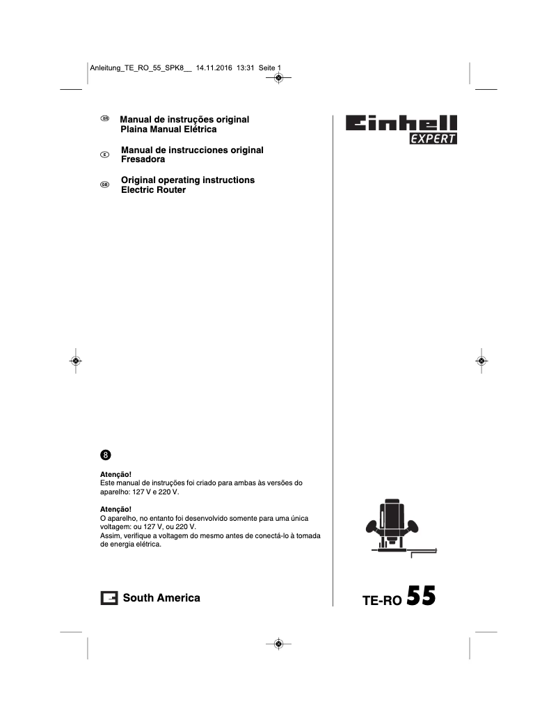 Page 1 de la notice Manuel utilisateur Einhell TE-RO 55