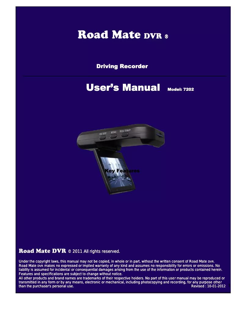 Page n°1 - Manuel utilisateur Road Mate DVR 7202