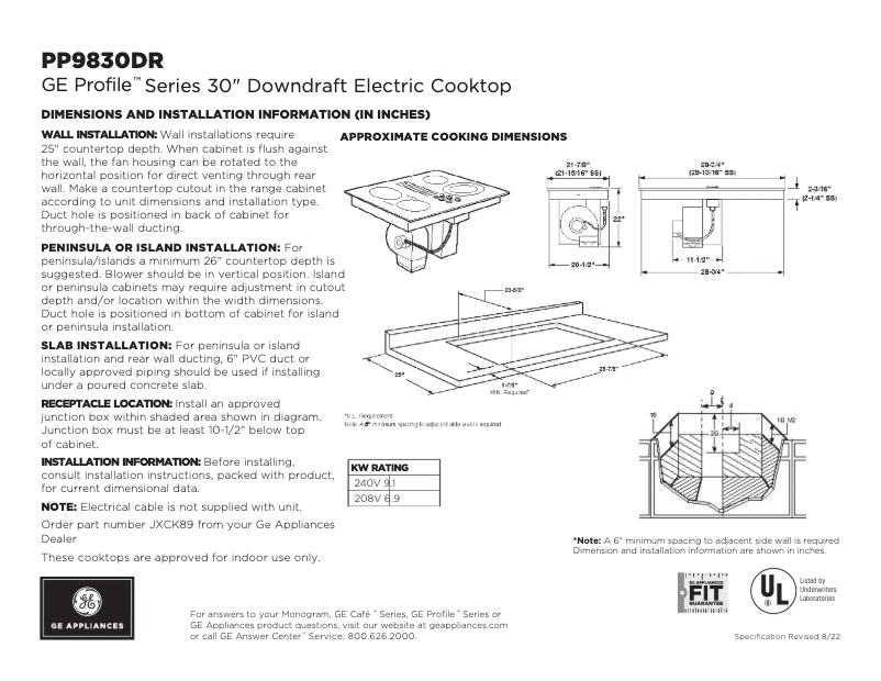 Página 1 del manual Ficha técnica GE Profile PP9830DRBB
