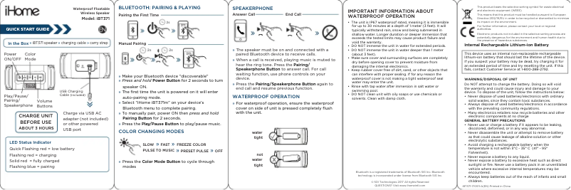 Página 1 del manual Manual de usuario iHome iBT371