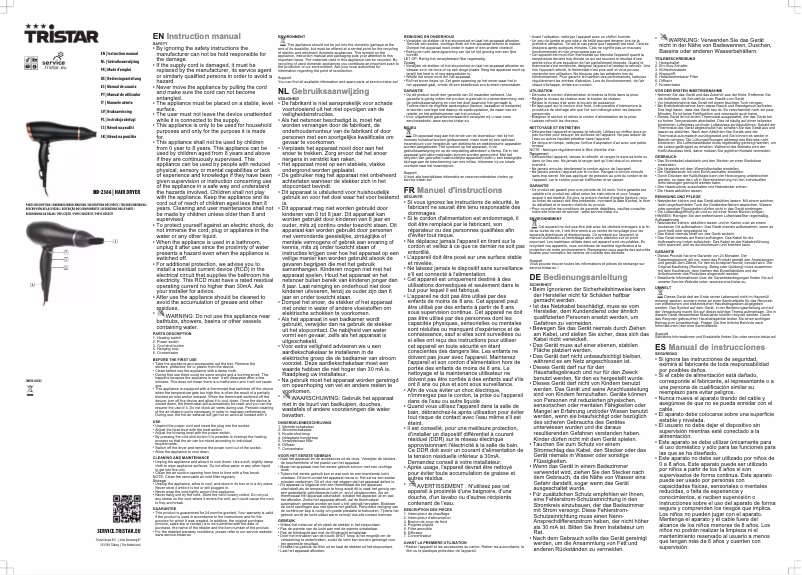 Page 1 de la notice Manuel utilisateur TriStar HD-2366