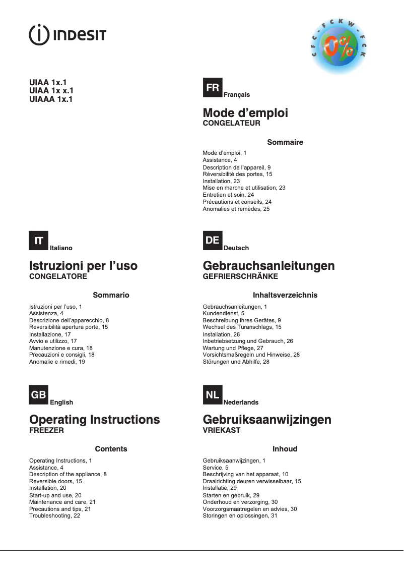 Page n°1 - Manuel utilisateur Indesit UIAA 10.1