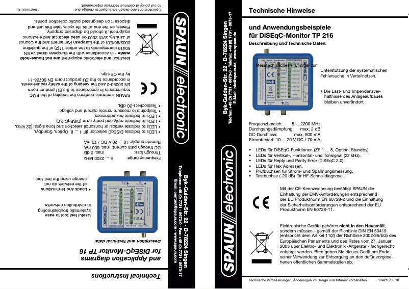 Page n°1 - Manuel utilisateur Spaun TP 216
