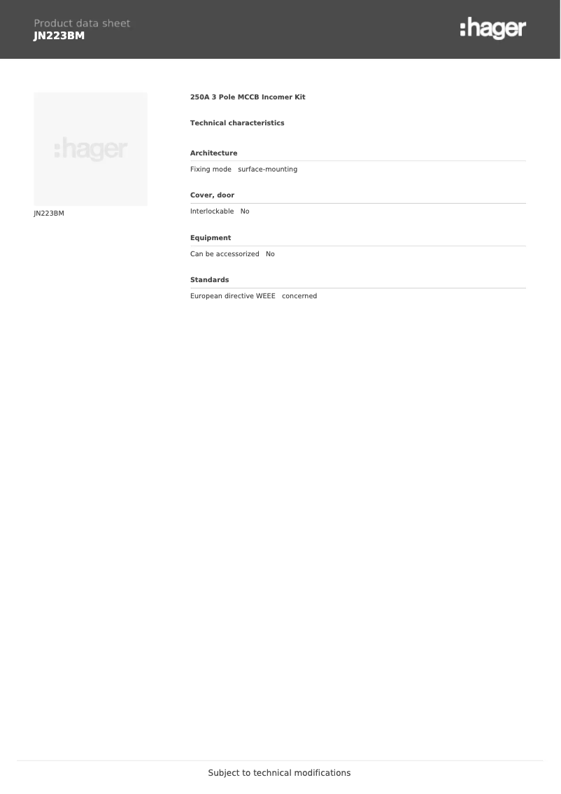 Page 1 de la notice Manuel utilisateur Hager JN223BM