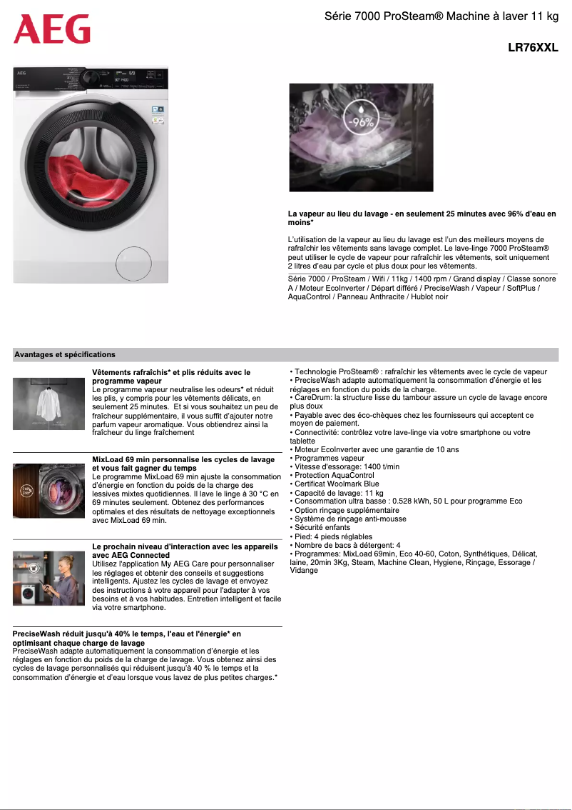 Page n°1 - Fiche technique AEG LR76XXL
