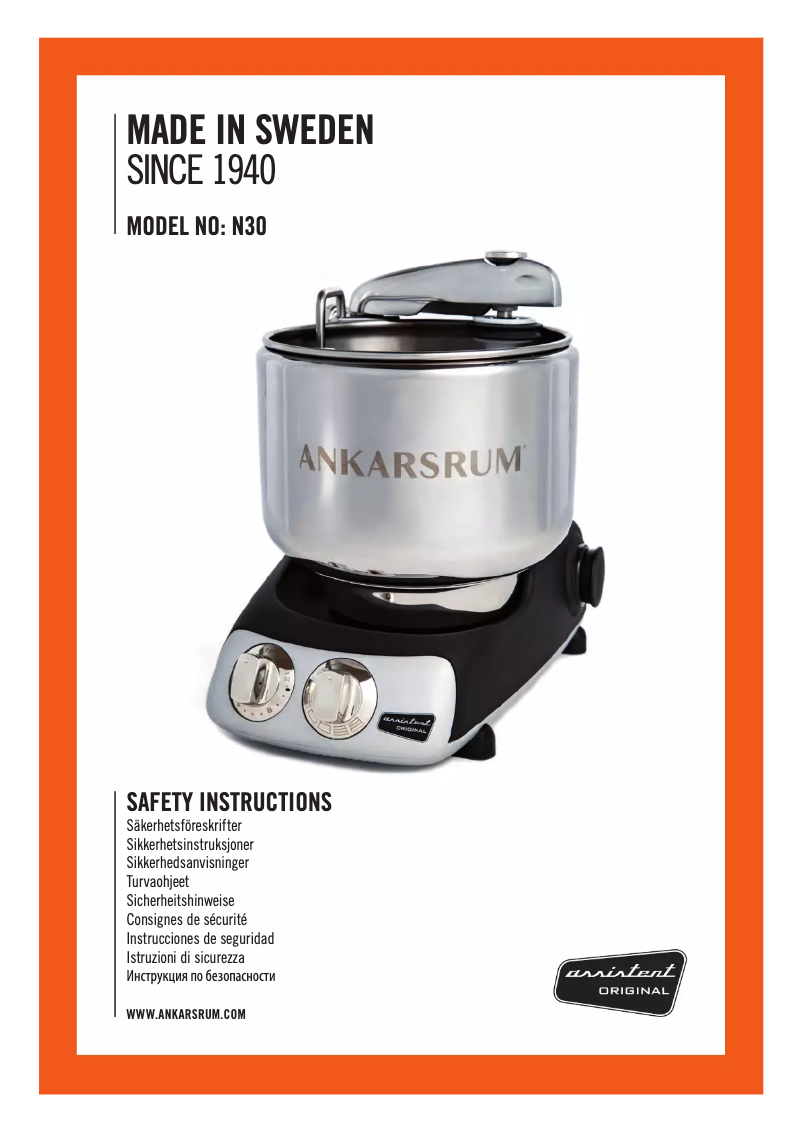 Page 1 de la notice Manuel utilisateur Ankarsrum AKM 6220
