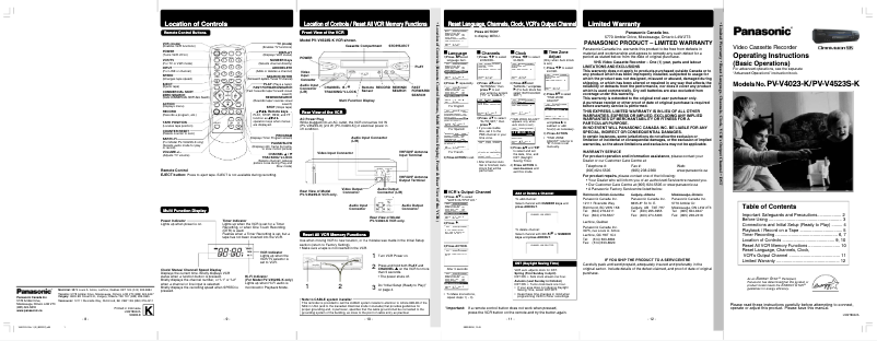 Page n°1 - Manuel utilisateur Panasonic PV-V4023K