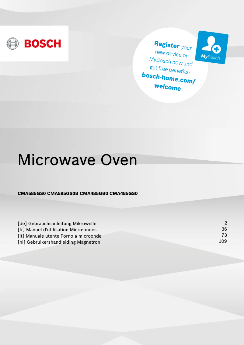 Page 1 de la notice Manuel utilisateur Bosch CMA485GB0