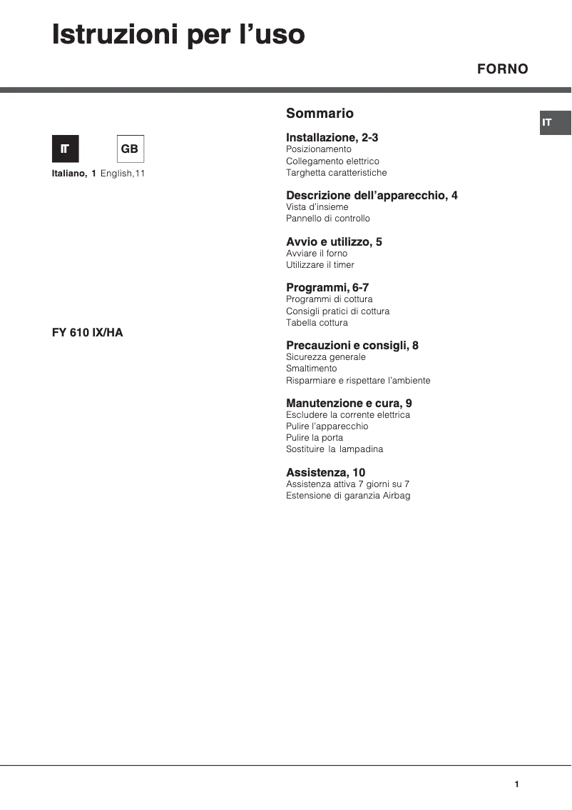 Image de la première page du manuel de l'appareil FY 610 IX/HA