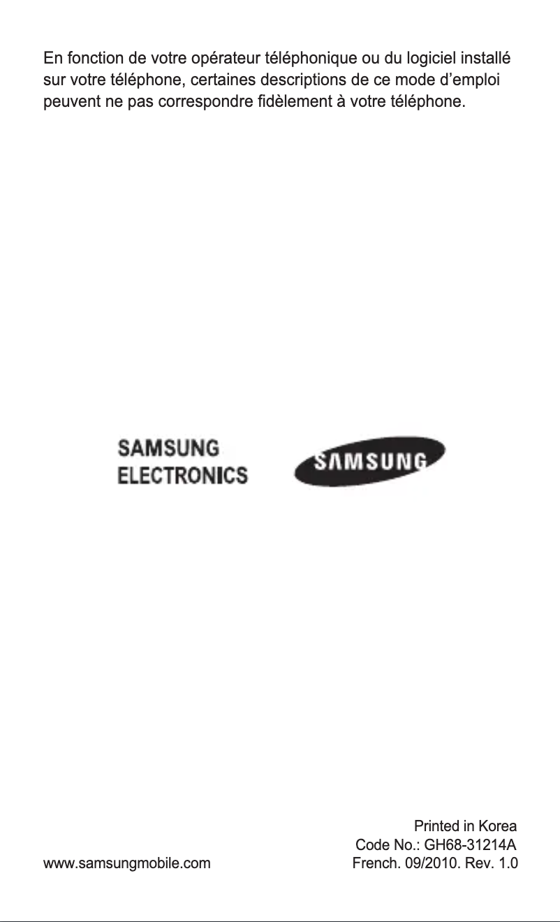 Page 1 de la notice Manuel utilisateur Samsung GT-E1252