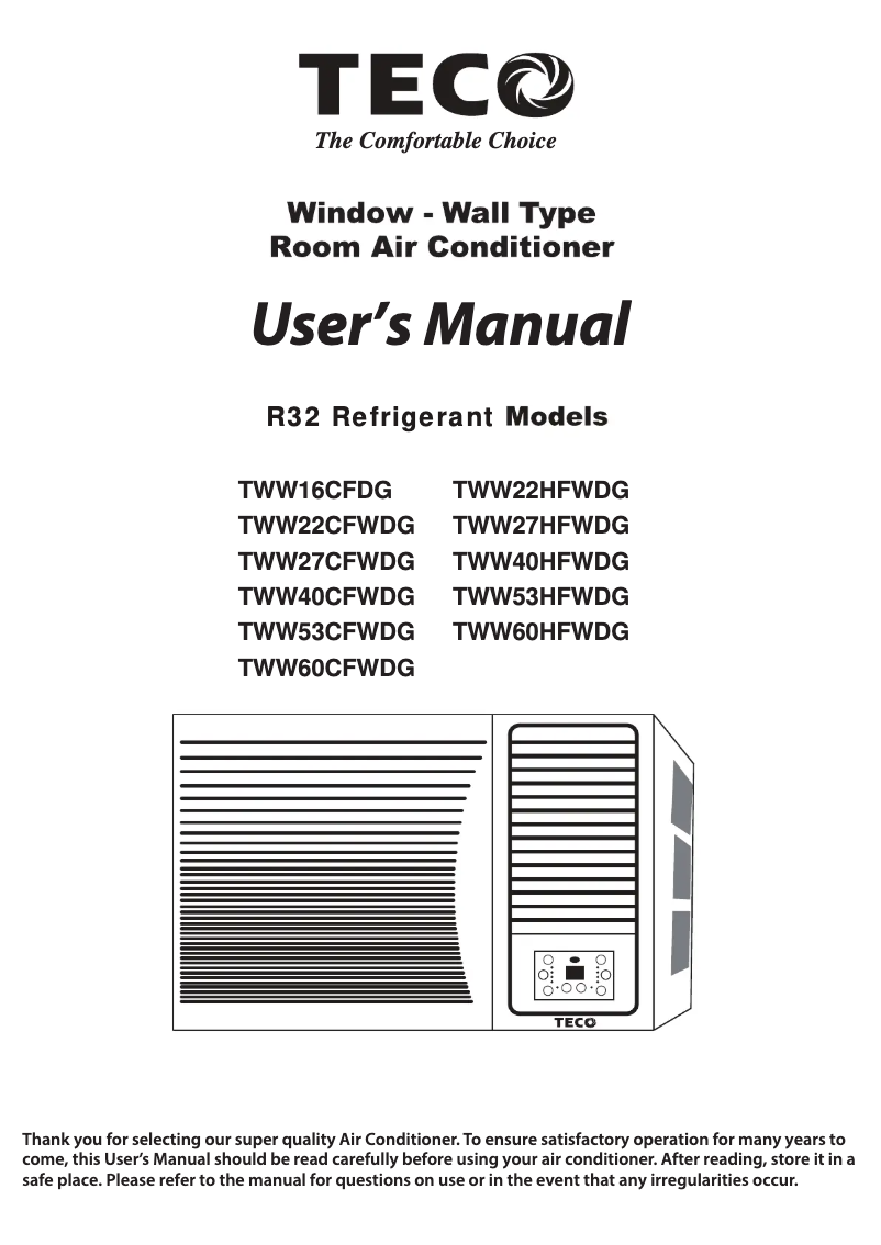 Page n°1 - Manuel utilisateur Teco TWW27HFWDG