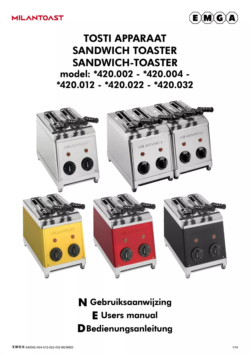 Page 1 de la notice Manuel utilisateur MilanToast 420022