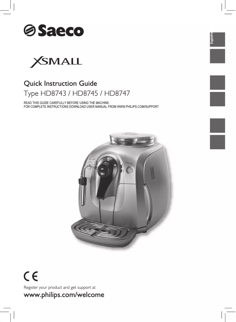 Image de la première page du manuel de l'appareil Saeco Xsmall HD8747