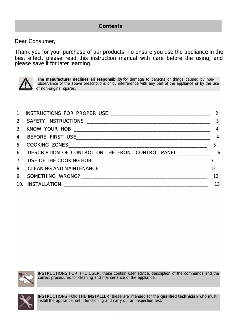 Page 1 de la notice Manuel utilisateur Elba ECH-7004