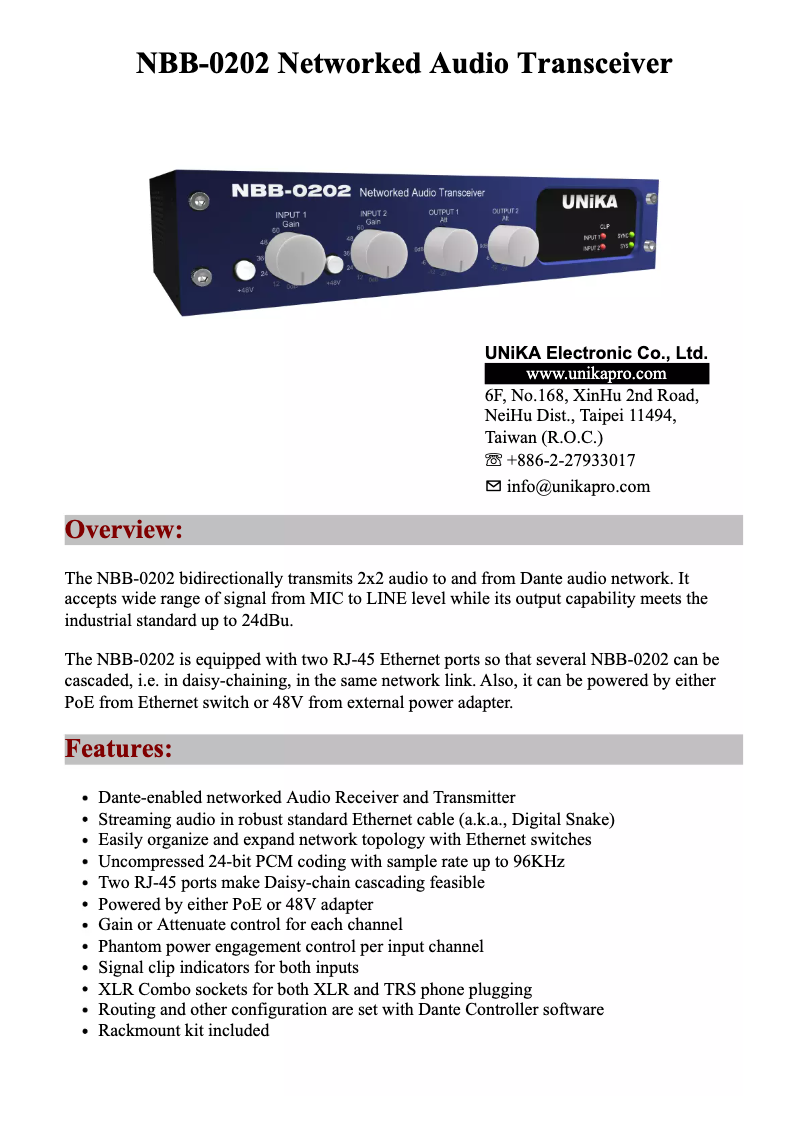 Page 1 de la notice Manuel utilisateur UNiKA NBB-0202