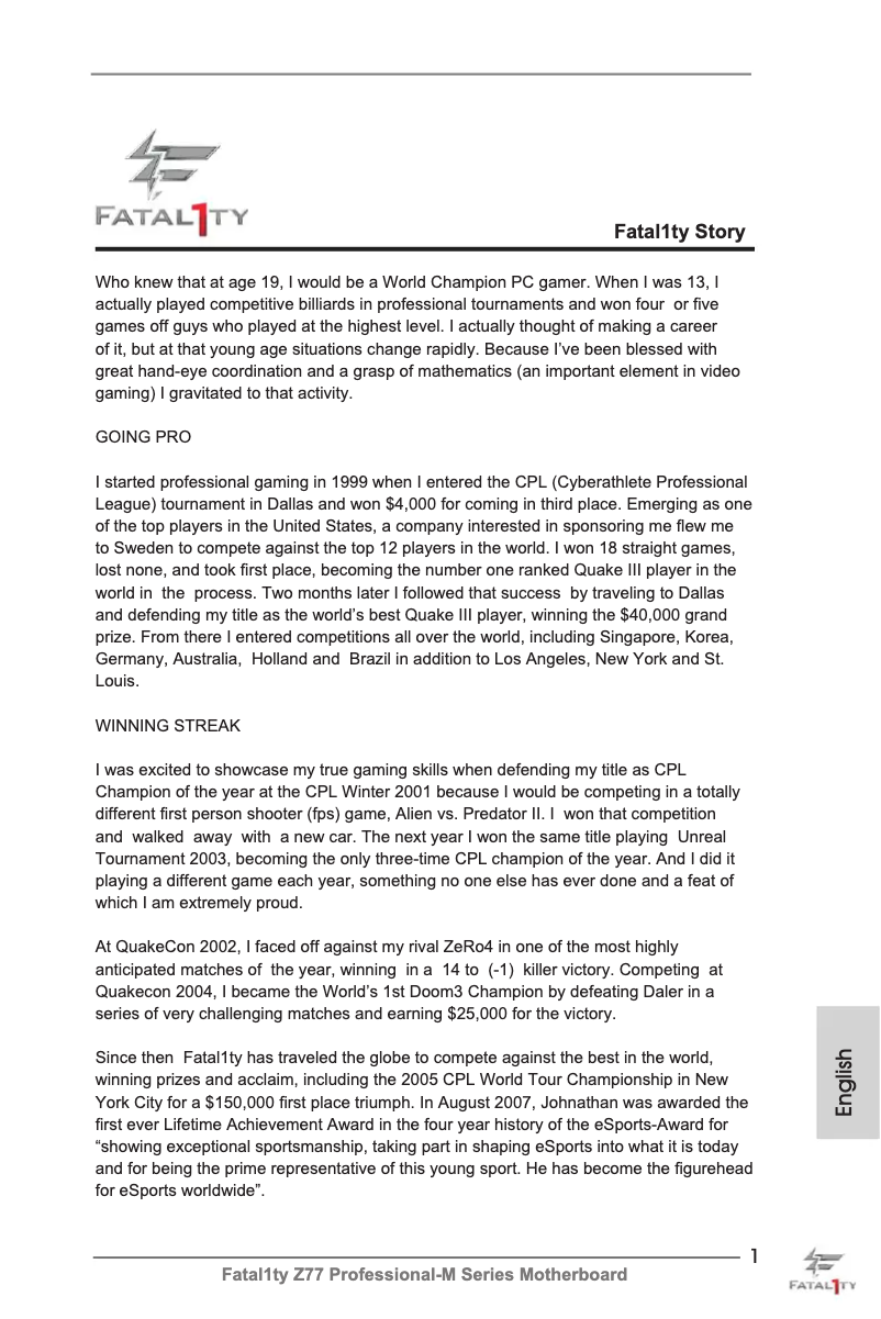 Página 1 del manual Manual de usuario Asrock Fatal1ty Z77 Professional-M