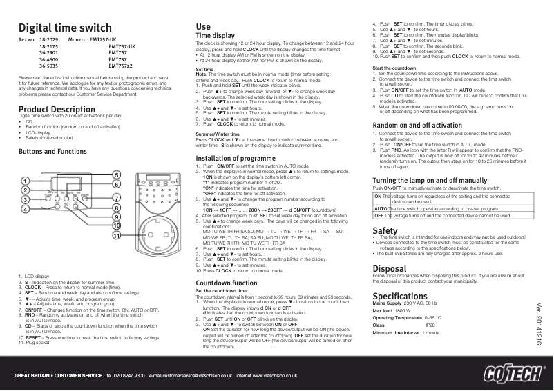 Page n°1 - Manuel utilisateur Cotech EMT757