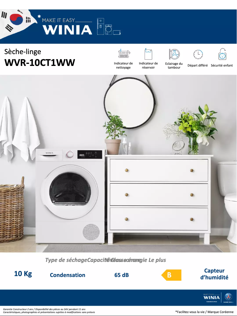 Page 1 de la notice Fiche technique Winia WVR-10CT1WW