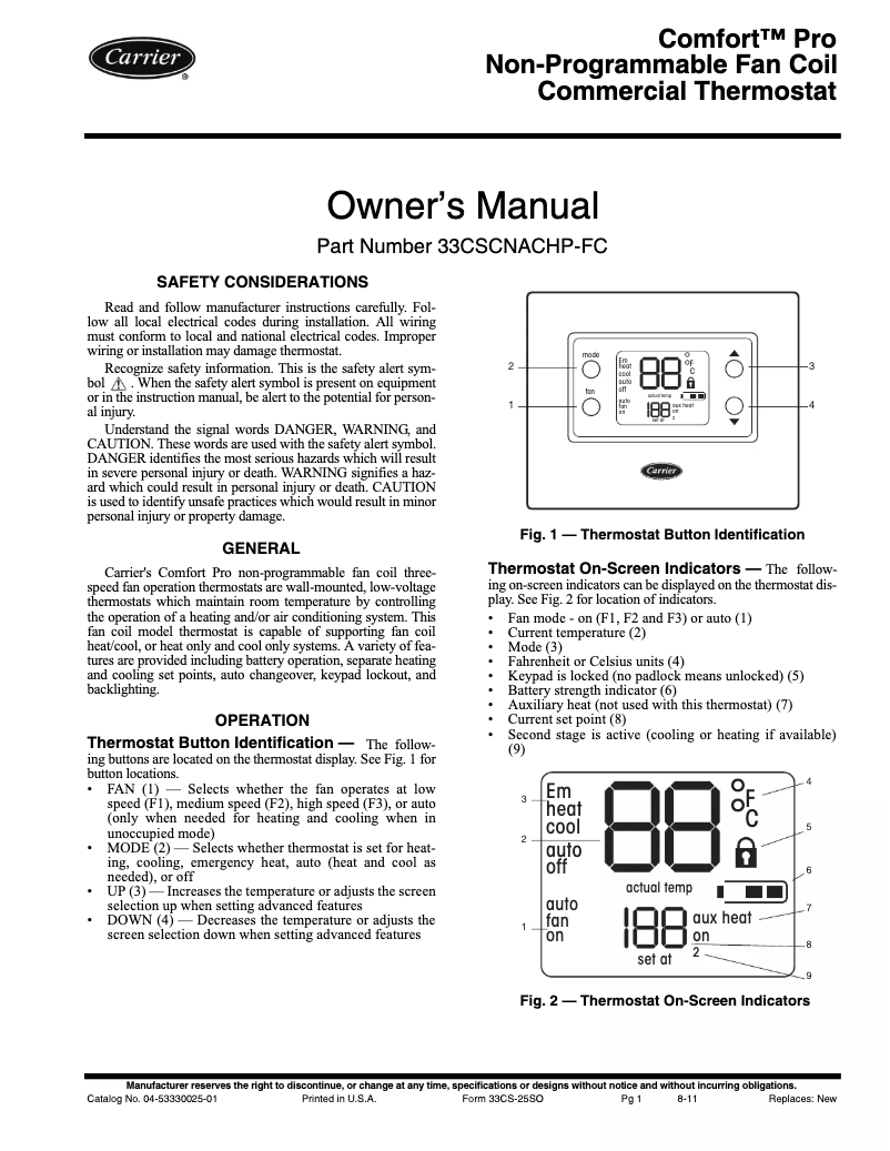 Page n°1 - Manuel utilisateur Carrier Comfort Pro 33CSCNACHP-FC