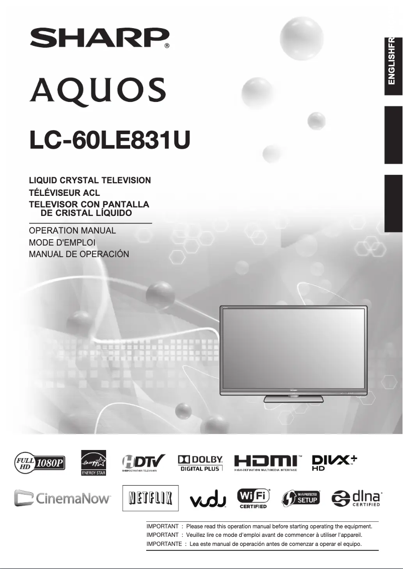 Page n°1 - Manuel utilisateur Sharp Aquos LC-60LE831U