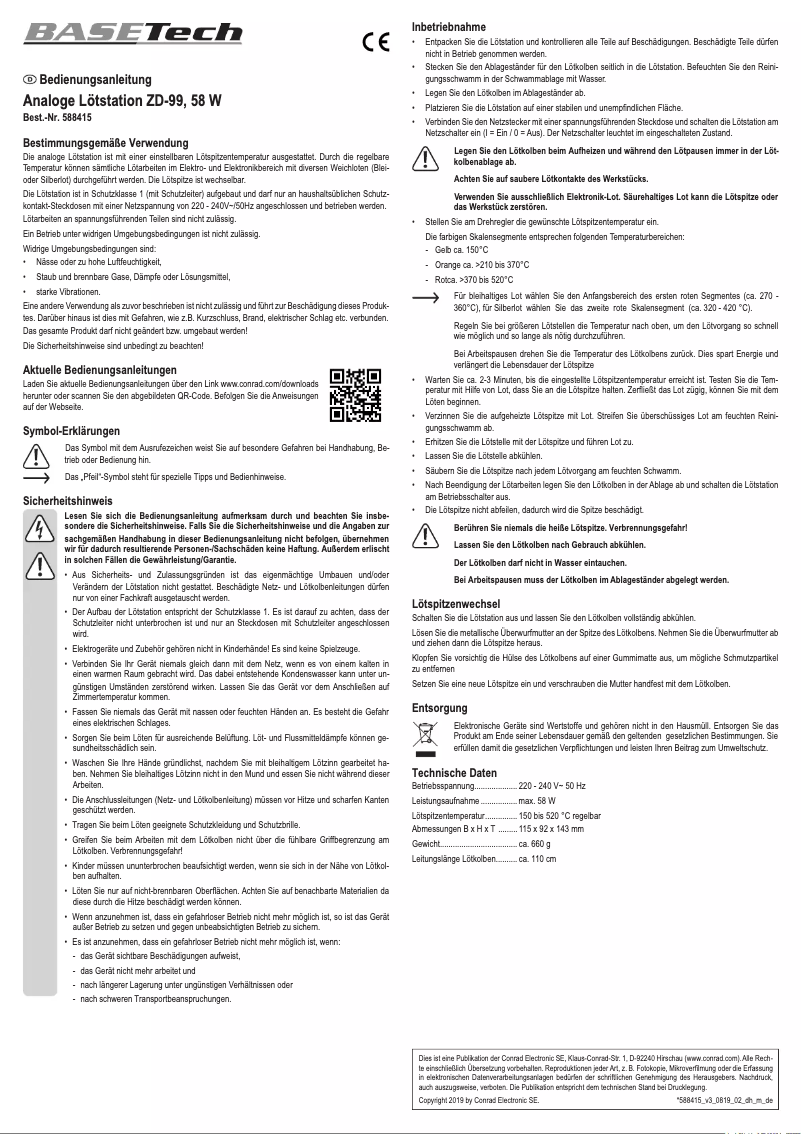 Page n°1 - Manuel utilisateur BaseTech ZD-99