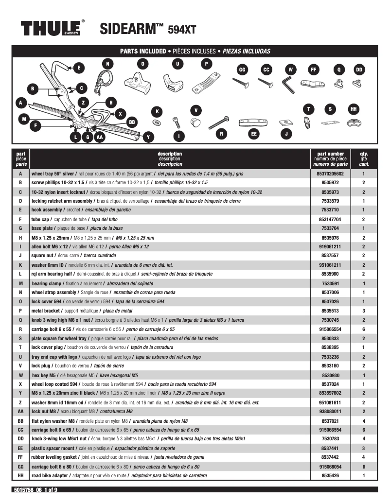 Page n°1 - Manuel utilisateur Thule SIDEARM 594XT