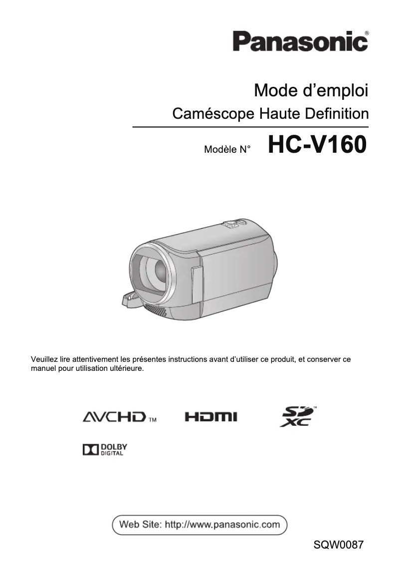 Page n°1 - Manuel utilisateur Panasonic HC-V160