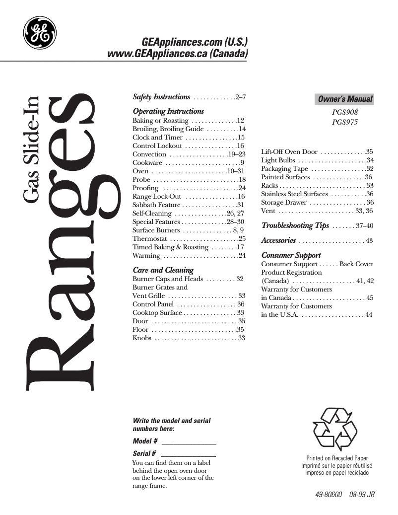 Page n°1 - Manuel d'utilisation et d'entretien GE Profile PGS908CEMCC