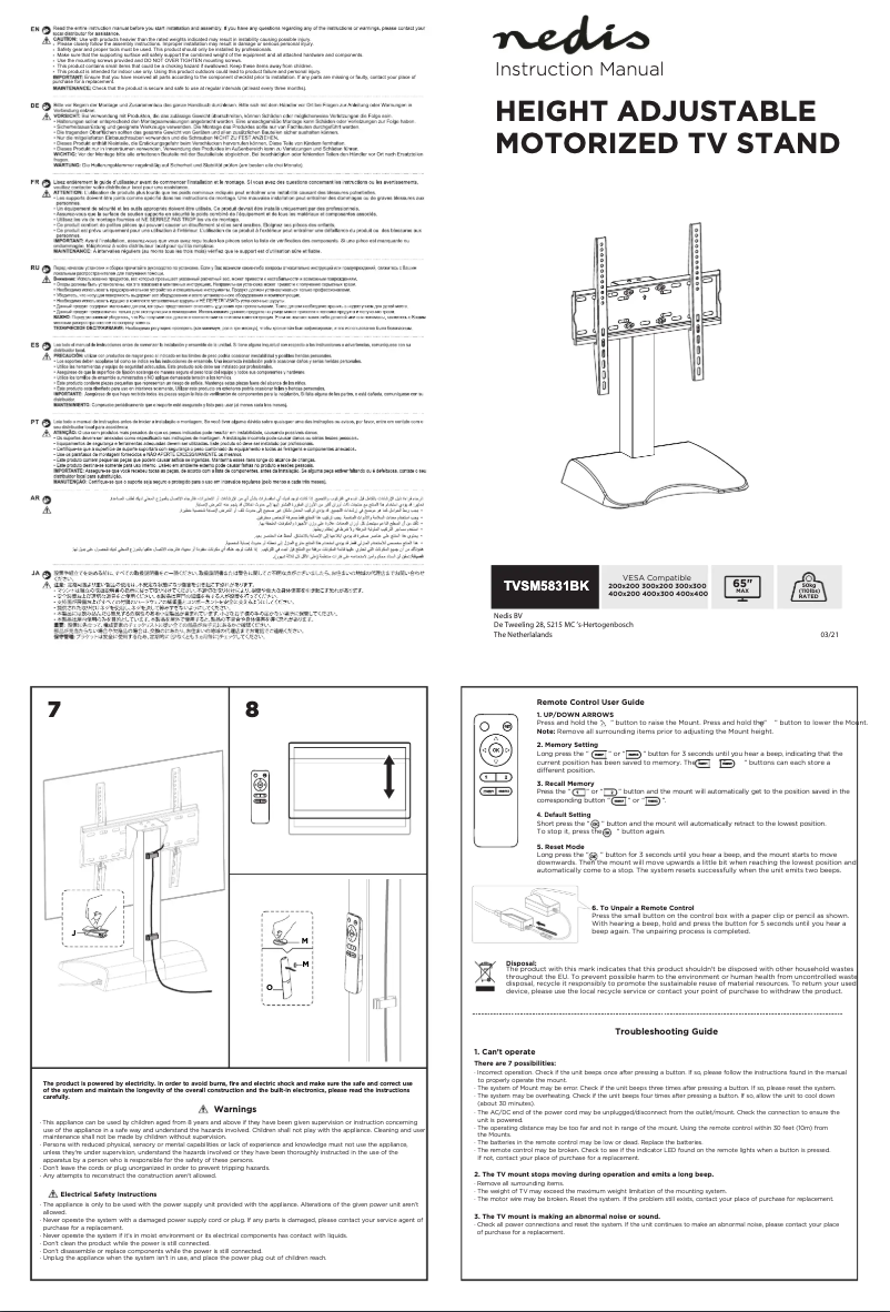 Page 1 de la notice Manuel utilisateur Nedis TVSM5831BK