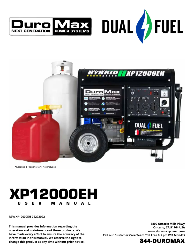 Page n°1 - Manuel utilisateur DuroMax XP12000EH