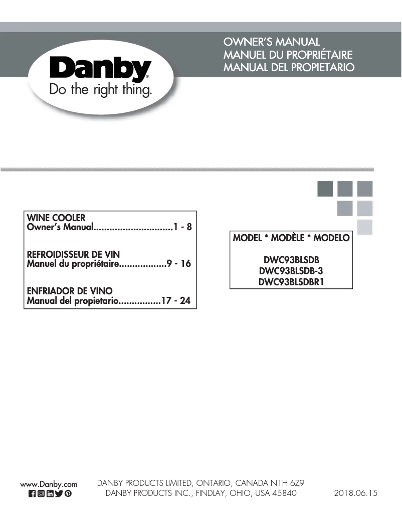 Page n°1 - Manuel utilisateur Danby DWC93BLSDBR1