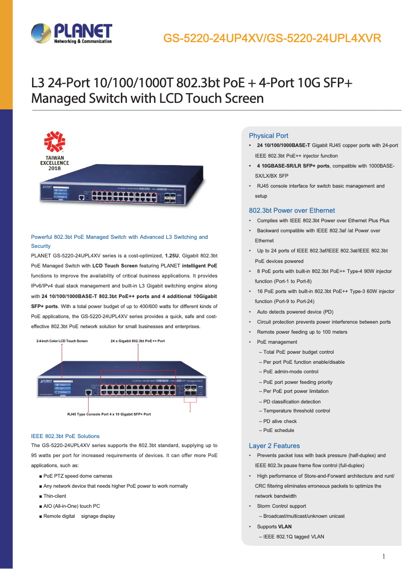 Image de la première page du manuel de l'appareil GS-5220-24UPL4XVR