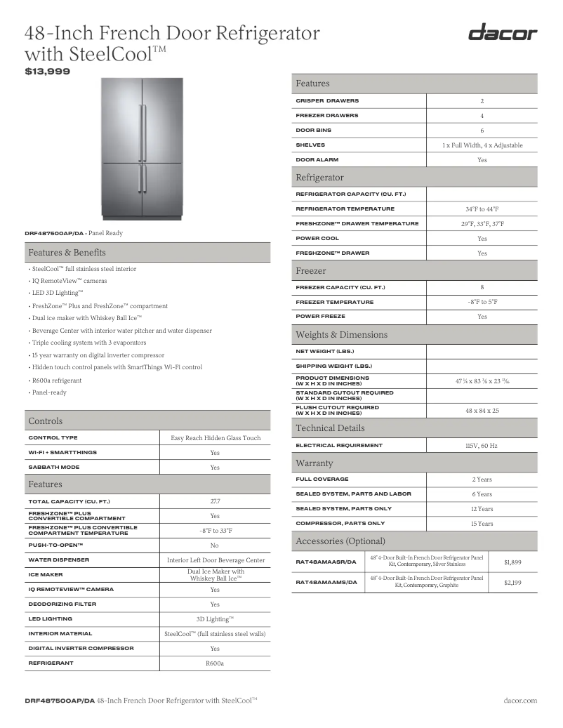 Image de la première page du manuel de l'appareil DRF487500AP