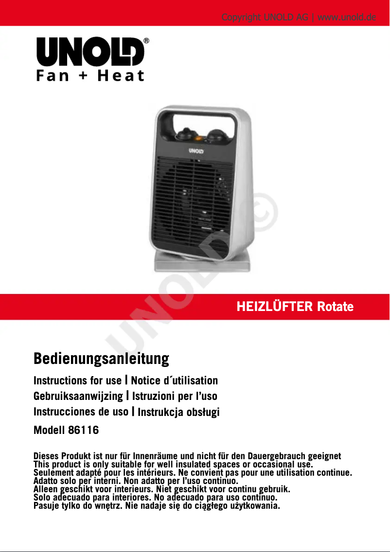 Page 1 de la notice Manuel utilisateur Unold 86116