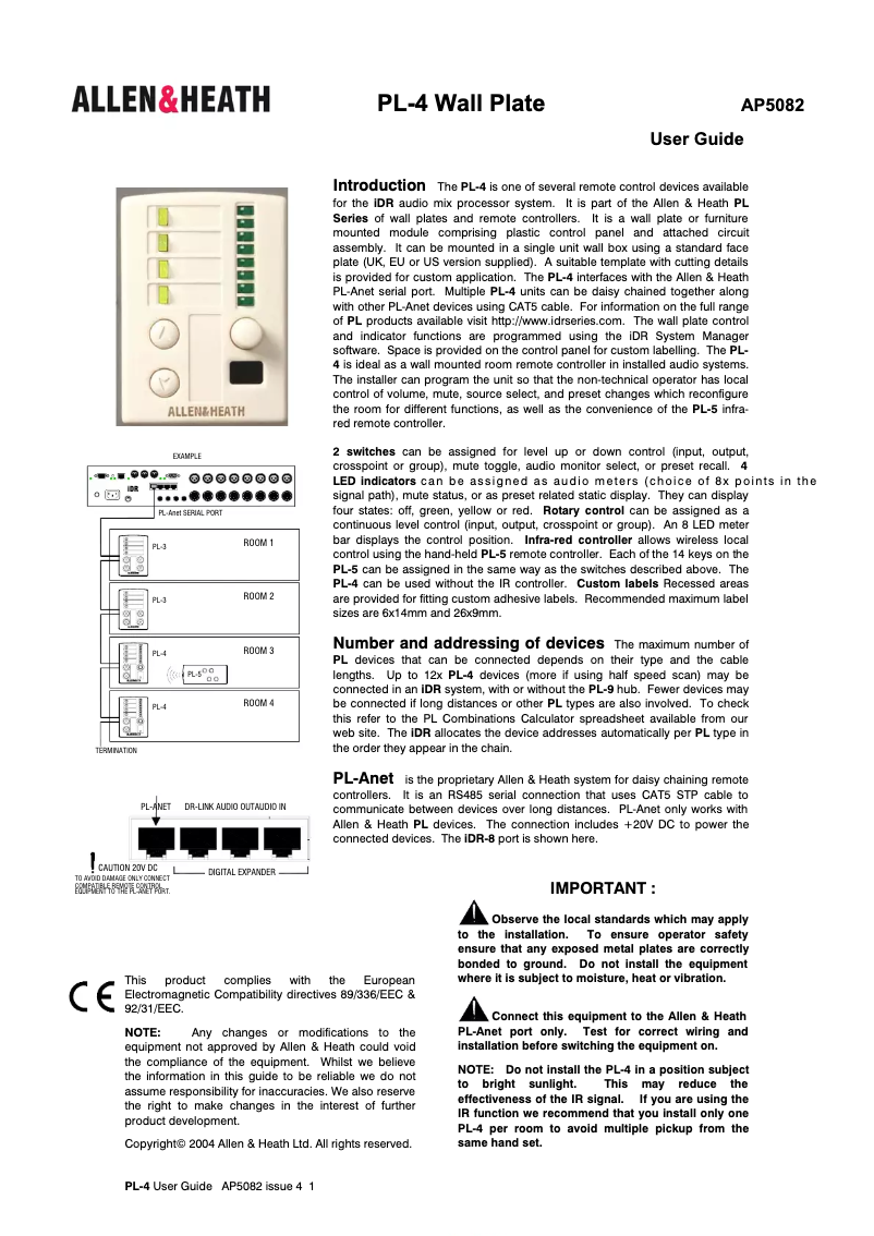 Page 1 de la notice Manuel utilisateur Allen & Heath PL-4