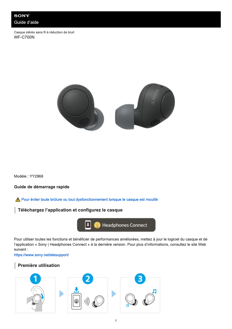Page 1 de la notice Manuel utilisateur Sony WF-C700N
