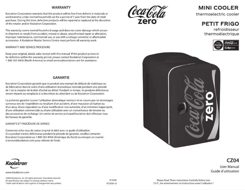 Page n°1 - Manuel utilisateur Coca-Cola CZ04