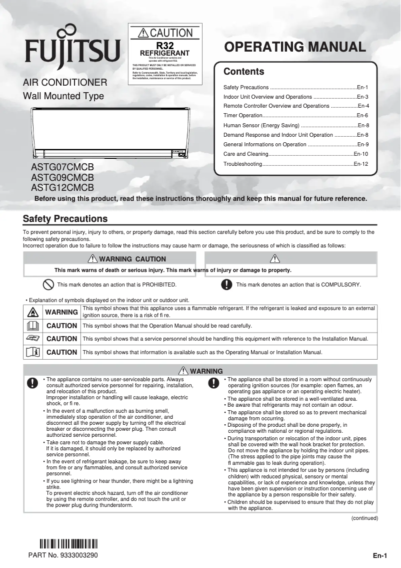 Page 1 de la notice Manuel utilisateur Fujitsu Lifestyle ASTG07CMCB