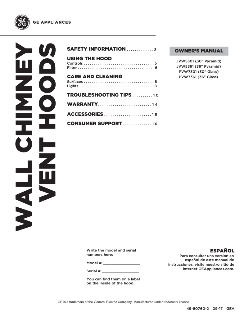 Página 1 del manual Manual de usuario GE JVW5361BJTS