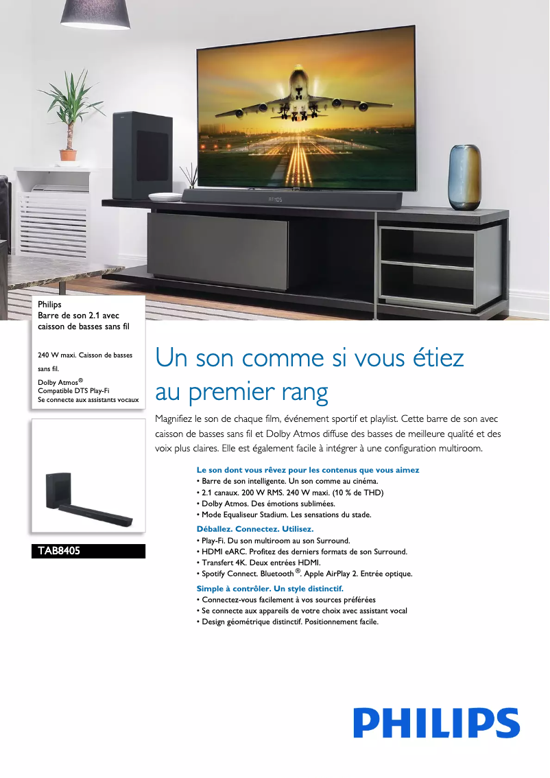 Page 1 de la notice Fiche technique Philips TAB8405