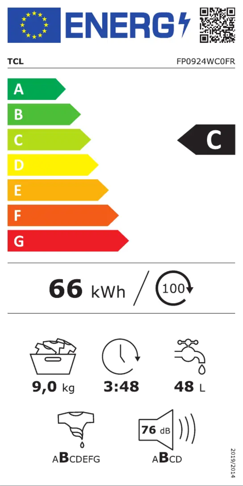 Page n°1 - Label énergétique TCL FP0924WC0