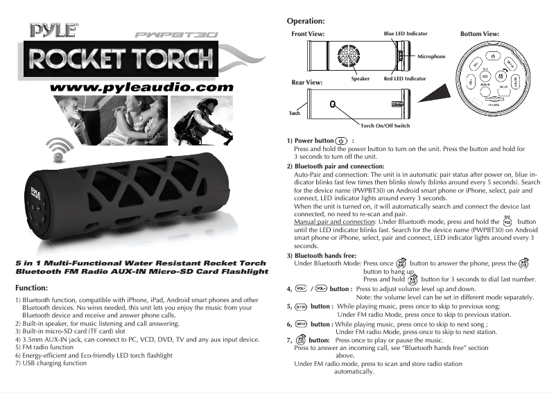 Page 1 de la notice Manuel utilisateur Pyle PWPBT30