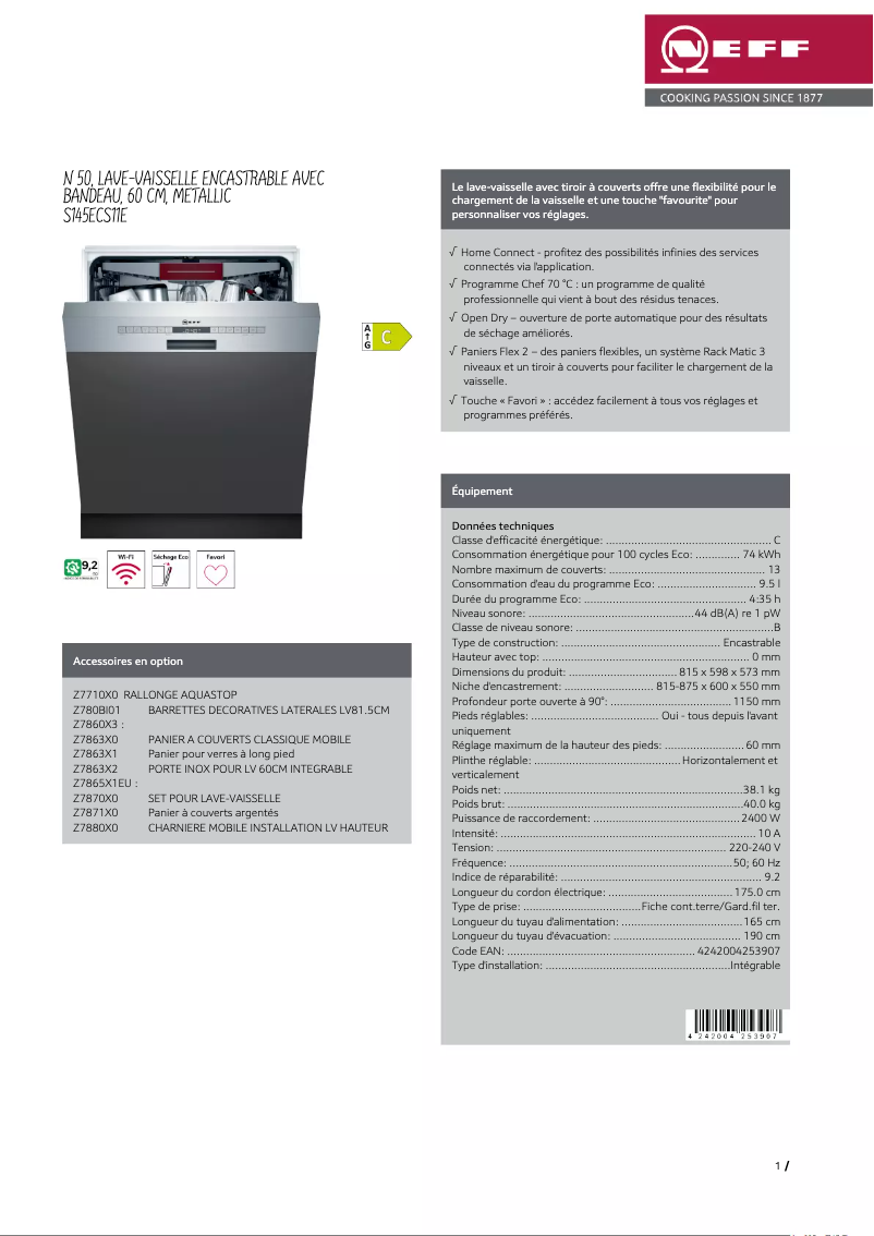 Page n°1 - Fiche technique Neff S145ECS11E